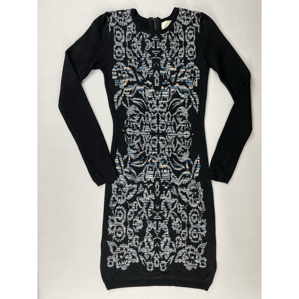 Artelier by Nicole Miller Sweater Dress Women's Small Blue Black Floral Boho